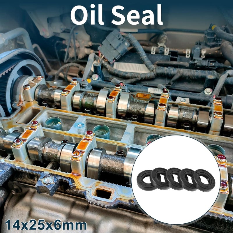 TUCKBOLD Universal Oil Seal TC Double Lip W Steel Spring Seal Ring Rotary Shaft Seal 14x25x6mm High Pressure NBR Rubber Black 5 Pcs - Image 2
